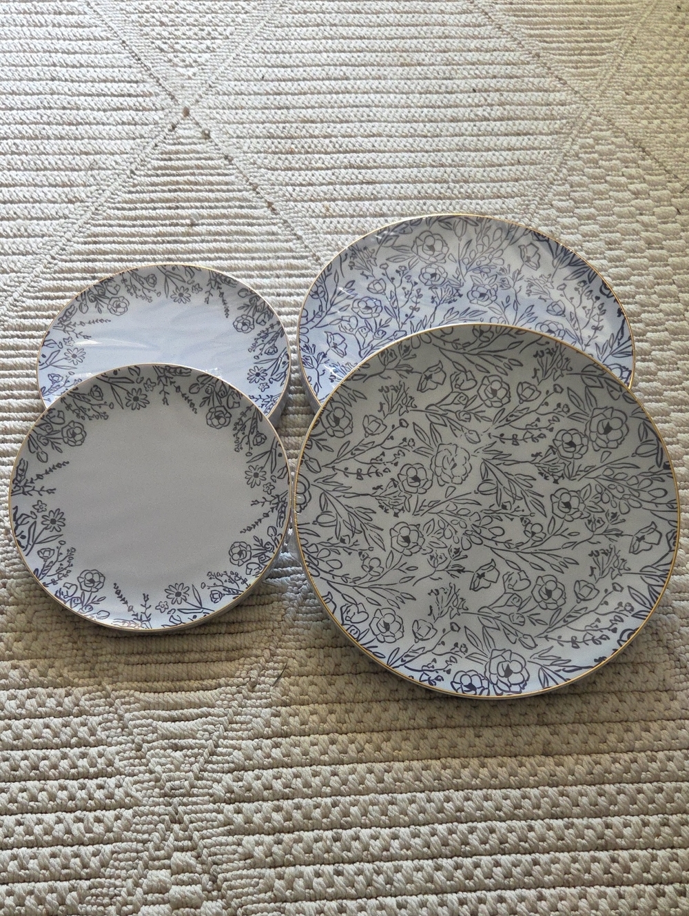 Celebrate It Blue Floral Dinner Plate Set with Gold Trim